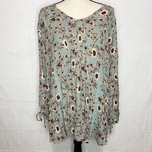 Suzanne Betro Tunic Sz 3X Multicolor Floral Button-Front Tie Sleeves